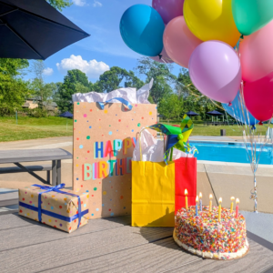 Party decorations and a rainbow sprinkle cake!