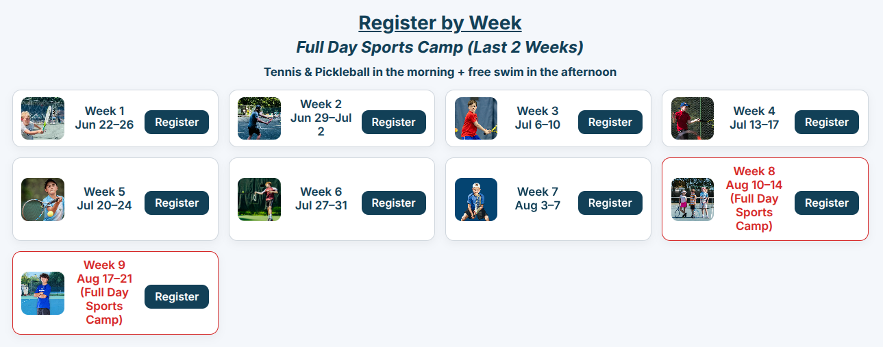Week to week tennis schedule Tennis classes and camps Oakton virginia