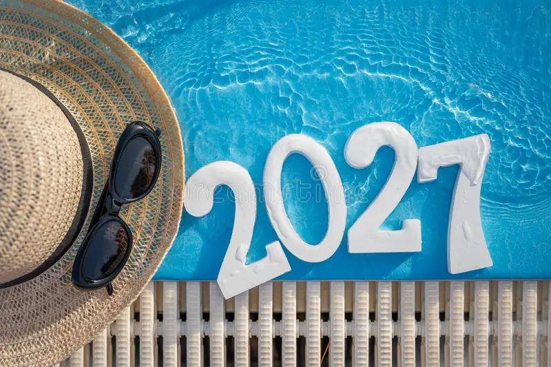 new-year-summer-vacation-swimming-pool-white-numbers-float-sparkling-blue-straw-hat-sunglasses-evoking-tropical-473607400